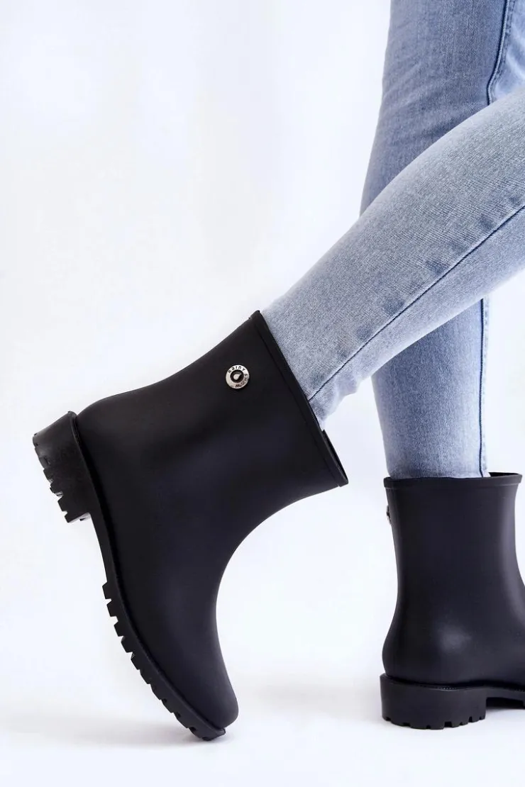 Boto Damskie Klasyczne Wsuwane Kalosze Czarne Floriana