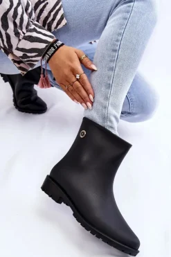 Boto Damskie Klasyczne Wsuwane Kalosze Czarne Floriana