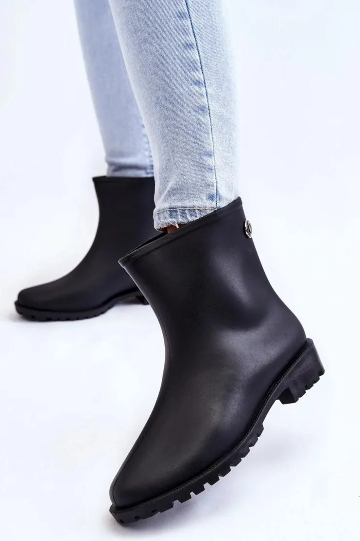 Boto Damskie Klasyczne Wsuwane Kalosze Czarne Floriana