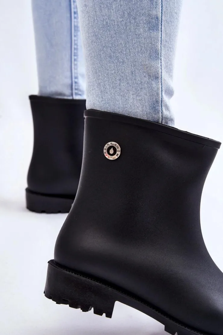 Boto Damskie Klasyczne Wsuwane Kalosze Czarne Floriana