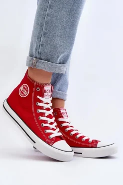 Big Star Shoes Trampki Damskie Big Star|Trampki Damskie Wysokie*Damskie Klasyczne Wysokie Trampki Big Star T274024 Czerwone