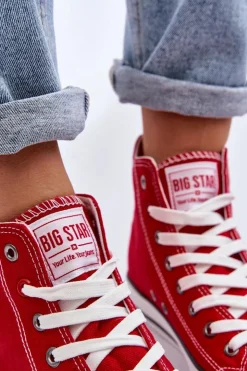 Big Star Shoes Trampki Damskie Big Star|Trampki Damskie Wysokie*Damskie Klasyczne Wysokie Trampki Big Star T274024 Czerwone