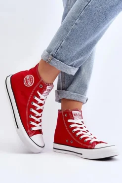 Big Star Shoes Trampki Damskie Big Star|Trampki Damskie Wysokie*Damskie Klasyczne Wysokie Trampki Big Star T274024 Czerwone