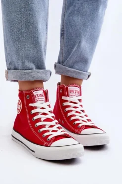 Big Star Shoes Trampki Damskie Big Star|Trampki Damskie Wysokie*Damskie Klasyczne Wysokie Trampki Big Star T274024 Czerwone