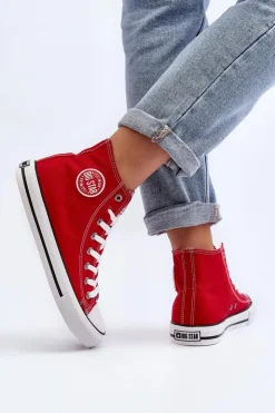 Big Star Shoes Trampki Damskie Big Star|Trampki Damskie Wysokie*Damskie Klasyczne Wysokie Trampki Big Star T274024 Czerwone