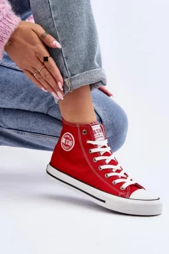 Big Star Shoes Trampki Damskie Big Star|Trampki Damskie Wysokie*Damskie Klasyczne Wysokie Trampki Big Star T274024 Czerwone