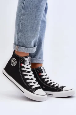 Damskie Big Star Shoes Damskie Klasyczne Wysokie Trampki Big Star T274027 Czarne