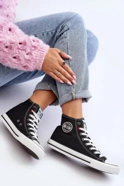 Damskie Big Star Shoes Damskie Klasyczne Wysokie Trampki Big Star T274027 Czarne