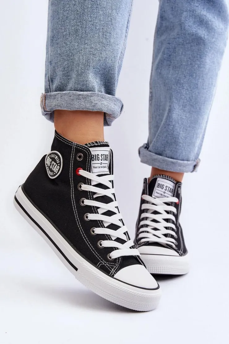 Damskie Big Star Shoes Damskie Klasyczne Wysokie Trampki Big Star T274027 Czarne