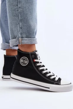 Damskie Big Star Shoes Damskie Klasyczne Wysokie Trampki Big Star T274027 Czarne