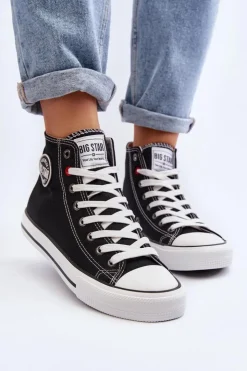 Damskie Big Star Shoes Damskie Klasyczne Wysokie Trampki Big Star T274027 Czarne