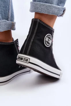 Damskie Big Star Shoes Damskie Klasyczne Wysokie Trampki Big Star T274027 Czarne