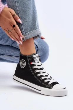 Damskie Big Star Shoes Damskie Klasyczne Wysokie Trampki Big Star T274027 Czarne