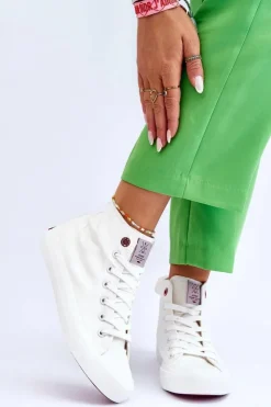 Discount Cross Jeans Damskie Klasyczne Wysokie Trampki LL2R4086C Białe Biały