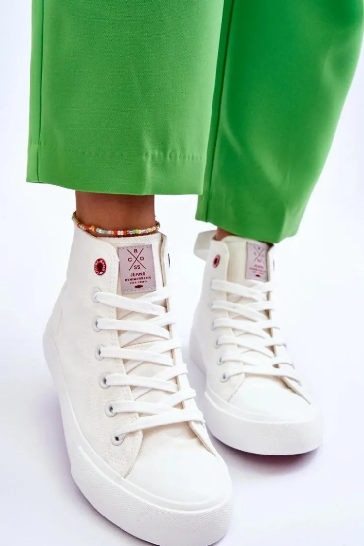 Discount Cross Jeans Damskie Klasyczne Wysokie Trampki LL2R4086C Białe Biały