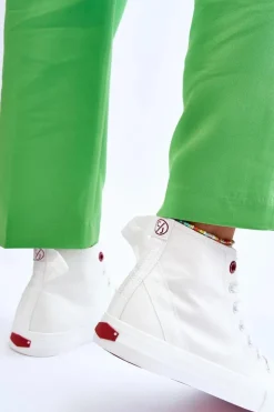 Discount Cross Jeans Damskie Klasyczne Wysokie Trampki LL2R4086C Białe Biały