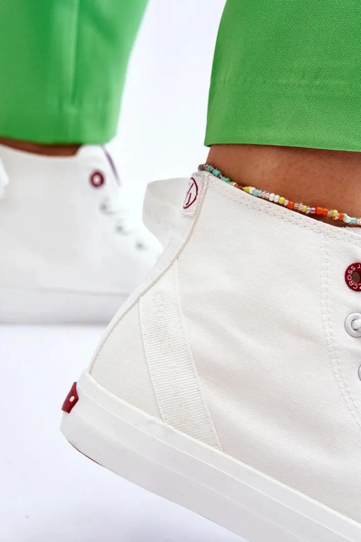 Discount Cross Jeans Damskie Klasyczne Wysokie Trampki LL2R4086C Białe Biały