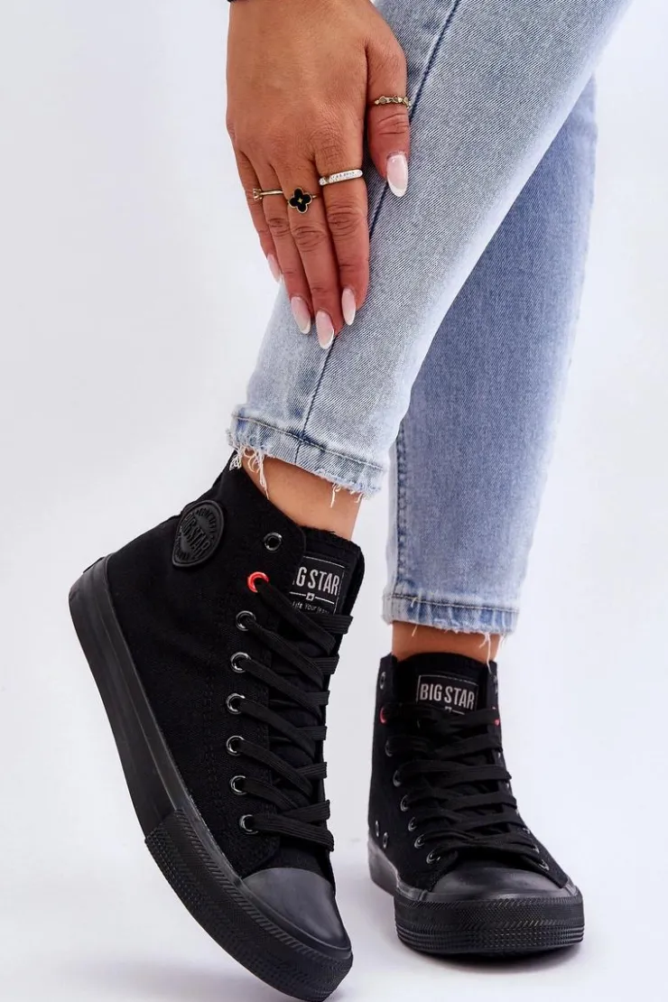Big Star Shoes Trampki Damskie Big Star|Trampki Damskie Wysokie*Damskie Klasyczne Wysokie Trampki Big Star T274033 Czarne Czarny