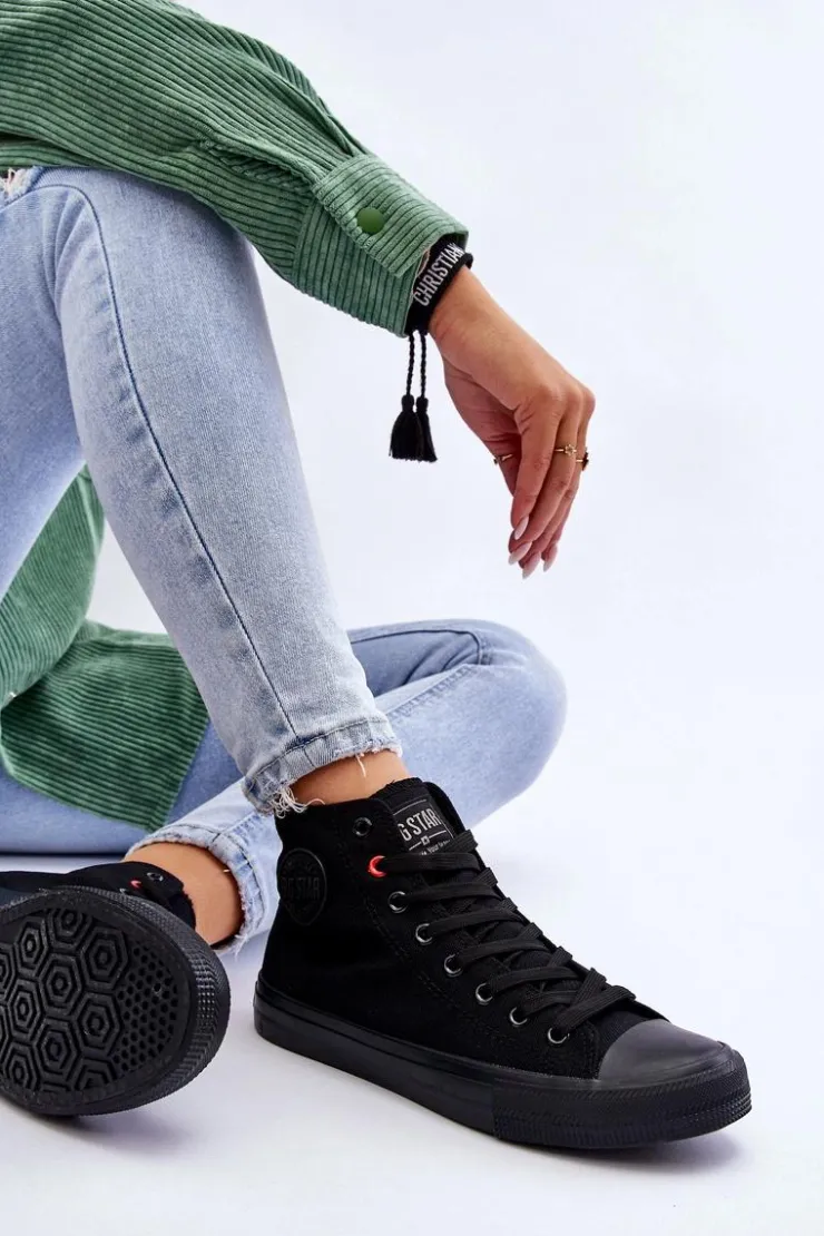 Big Star Shoes Trampki Damskie Big Star|Trampki Damskie Wysokie*Damskie Klasyczne Wysokie Trampki Big Star T274033 Czarne Czarny