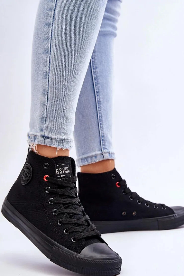 Big Star Shoes Trampki Damskie Big Star|Trampki Damskie Wysokie*Damskie Klasyczne Wysokie Trampki Big Star T274033 Czarne Czarny