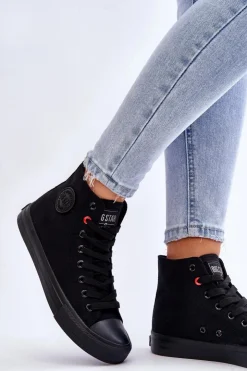 Big Star Shoes Trampki Damskie Big Star|Trampki Damskie Wysokie*Damskie Klasyczne Wysokie Trampki Big Star T274033 Czarne Czarny