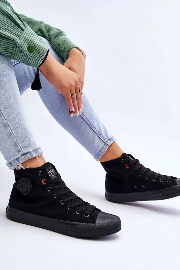 Big Star Shoes Trampki Damskie Big Star|Trampki Damskie Wysokie*Damskie Klasyczne Wysokie Trampki Big Star T274033 Czarne Czarny