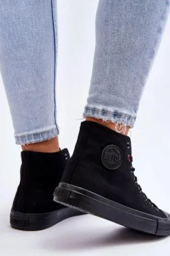 Big Star Shoes Trampki Damskie Big Star|Trampki Damskie Wysokie*Damskie Klasyczne Wysokie Trampki Big Star T274033 Czarne Czarny