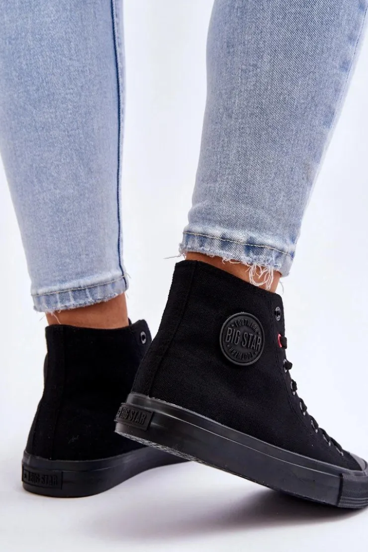 Big Star Shoes Trampki Damskie Big Star|Trampki Damskie Wysokie*Damskie Klasyczne Wysokie Trampki Big Star T274033 Czarne Czarny