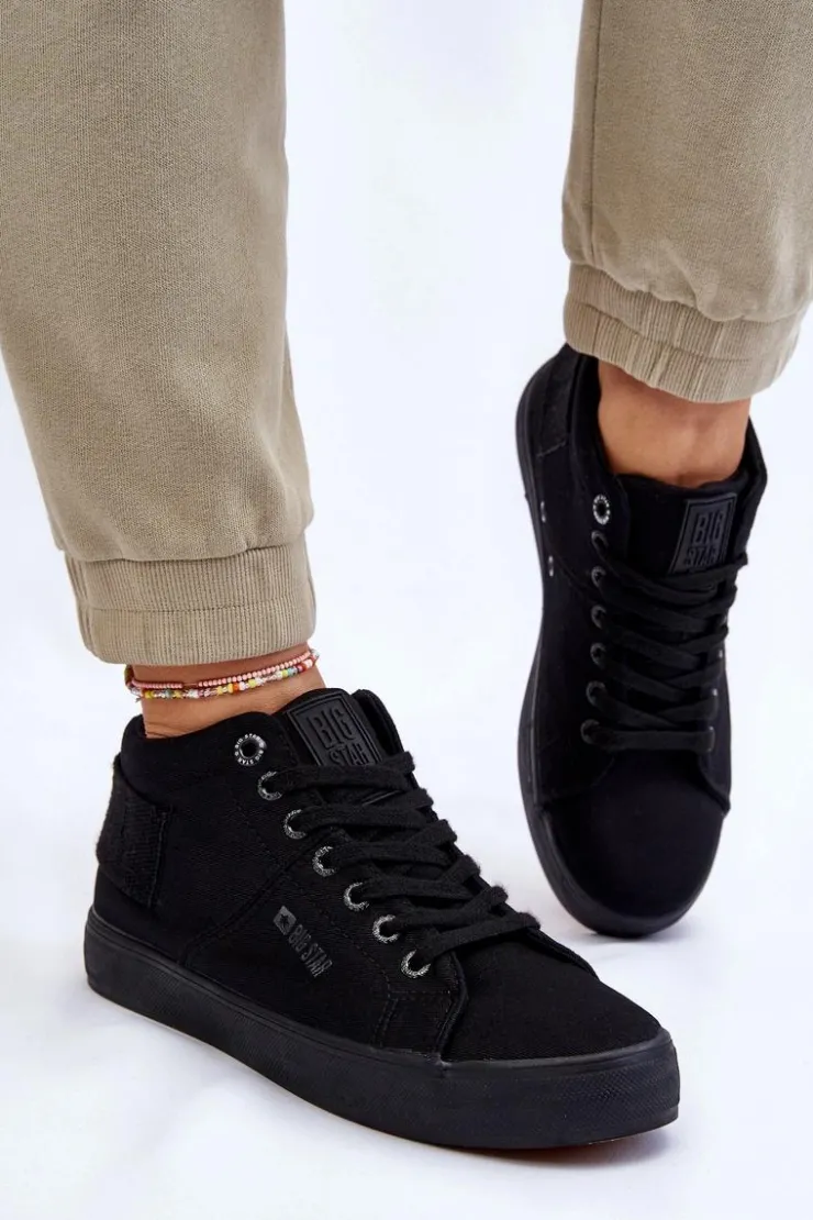 Big Star Shoes Trampki Damskie Big Star|Trampki Damskie Wysokie*Damskie Klasyczne Wysokie Trampki Big Star LL274001 Czarne Czarny