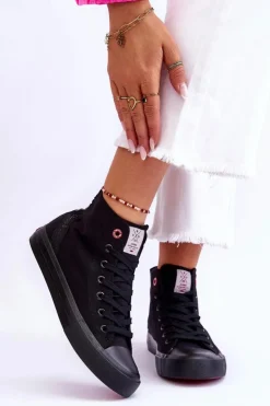 Cross Jeans Trampki Damskie Cross Jeans|Trampki Damskie Wysokie*Damskie Klasyczne Wysokie Trampki LL2R4088C Czarne Czarny