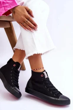 Cross Jeans Trampki Damskie Cross Jeans|Trampki Damskie Wysokie*Damskie Klasyczne Wysokie Trampki LL2R4088C Czarne Czarny