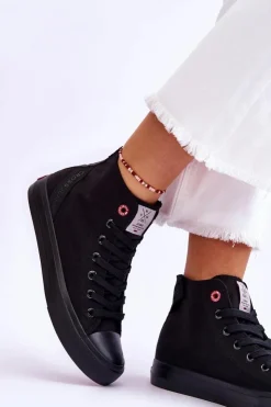 Cross Jeans Trampki Damskie Cross Jeans|Trampki Damskie Wysokie*Damskie Klasyczne Wysokie Trampki LL2R4088C Czarne Czarny