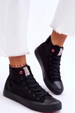 Cross Jeans Trampki Damskie Cross Jeans|Trampki Damskie Wysokie*Damskie Klasyczne Wysokie Trampki LL2R4088C Czarne Czarny