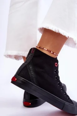 Cross Jeans Trampki Damskie Cross Jeans|Trampki Damskie Wysokie*Damskie Klasyczne Wysokie Trampki LL2R4088C Czarne Czarny