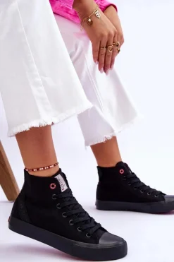 Cross Jeans Trampki Damskie Cross Jeans|Trampki Damskie Wysokie*Damskie Klasyczne Wysokie Trampki LL2R4088C Czarne Czarny