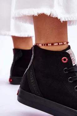 Cross Jeans Trampki Damskie Cross Jeans|Trampki Damskie Wysokie*Damskie Klasyczne Wysokie Trampki LL2R4088C Czarne Czarny