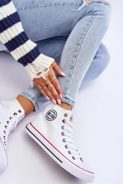 Damskie Big Star Shoes Damskie Klasyczne Wysokie Trampki Big Star T274026 Białe