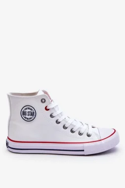 Damskie Big Star Shoes Damskie Klasyczne Wysokie Trampki Big Star T274026 Białe