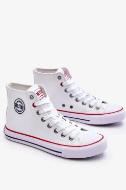 Damskie Big Star Shoes Damskie Klasyczne Wysokie Trampki Big Star T274026 Białe