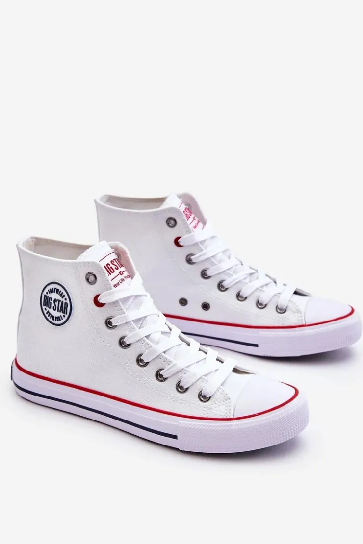 Damskie Big Star Shoes Damskie Klasyczne Wysokie Trampki Big Star T274026 Białe