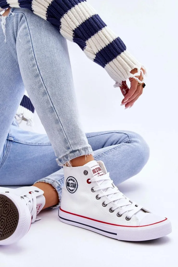 Damskie Big Star Shoes Damskie Klasyczne Wysokie Trampki Big Star T274026 Białe