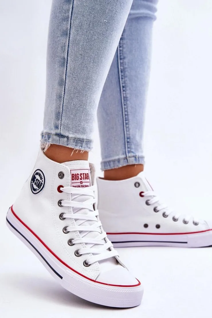 Damskie Big Star Shoes Damskie Klasyczne Wysokie Trampki Big Star T274026 Białe