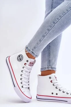 Damskie Big Star Shoes Damskie Klasyczne Wysokie Trampki Big Star T274026 Białe