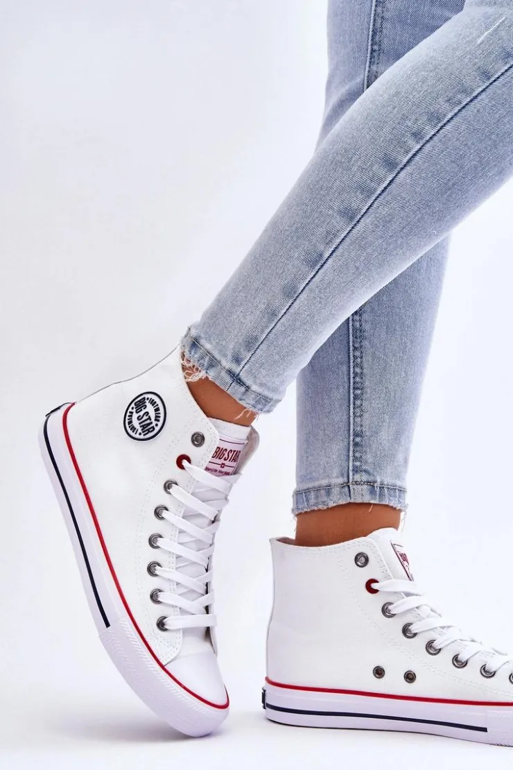 Damskie Big Star Shoes Damskie Klasyczne Wysokie Trampki Big Star T274026 Białe