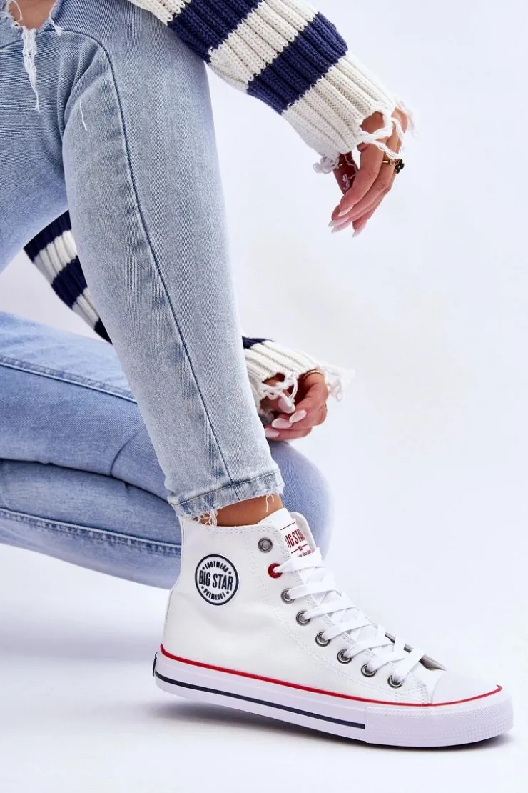 Damskie Big Star Shoes Damskie Klasyczne Wysokie Trampki Big Star T274026 Białe