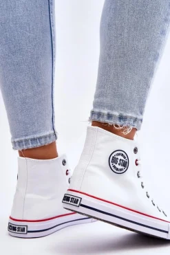 Damskie Big Star Shoes Damskie Klasyczne Wysokie Trampki Big Star T274026 Białe