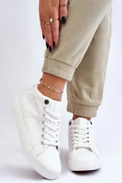 Clearance Big Star Shoes Damskie Klasyczne Wysokie Trampki Big Star LL274002 Białe Biały