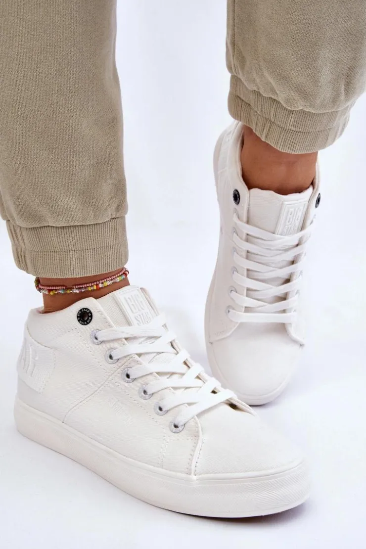 Clearance Big Star Shoes Damskie Klasyczne Wysokie Trampki Big Star LL274002 Białe Biały