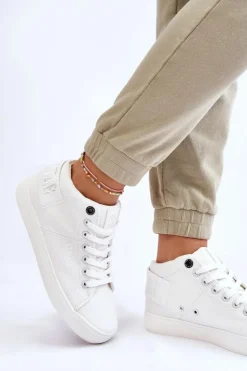 Clearance Big Star Shoes Damskie Klasyczne Wysokie Trampki Big Star LL274002 Białe Biały