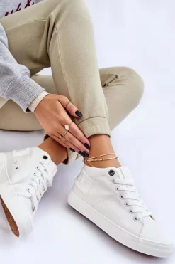 Clearance Big Star Shoes Damskie Klasyczne Wysokie Trampki Big Star LL274002 Białe Biały